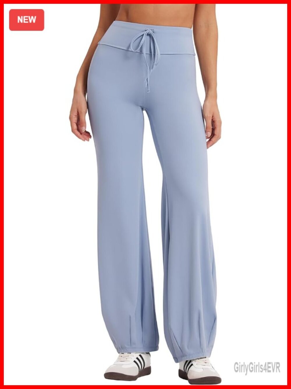 Wide Leg Yoga Pants Bubble Hem Fold Over Waist Drawstring Pilates